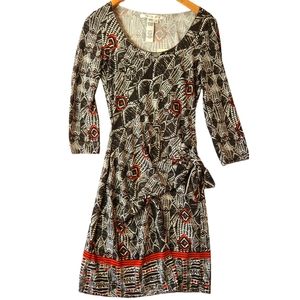 NWT Max Studio Tribal Print Side Tie 3/4 Sleeve Midi Dress Size M
